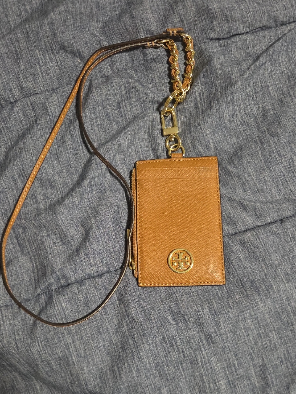 Tory Burch Leather Card Holder Lanyard - Tan - Picture 3 of 5